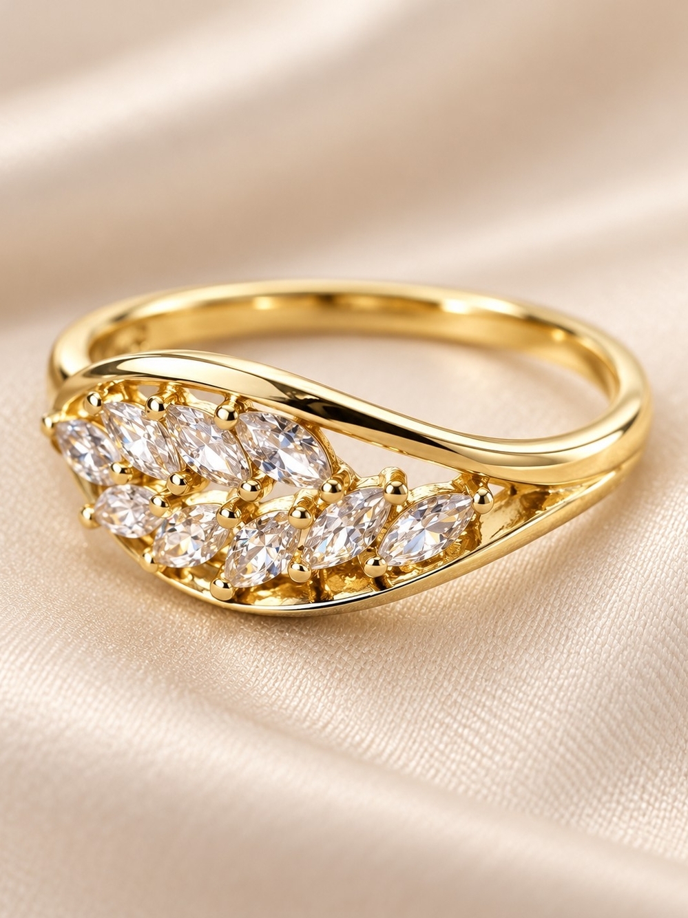 Elegant Gold Marquise CZ Leaf Ring - Women Jewelry